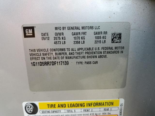 1G11D5RR7DF117139 - 2013 CHEVROLET MALIBU 1LT SILVER photo 12