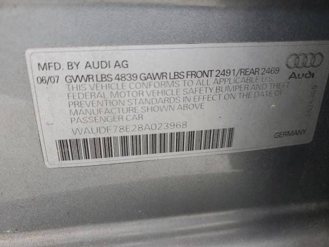 WAUDF78E28A023968 - 2008 AUDI A4 2.0T QUATTRO GRAY photo 12