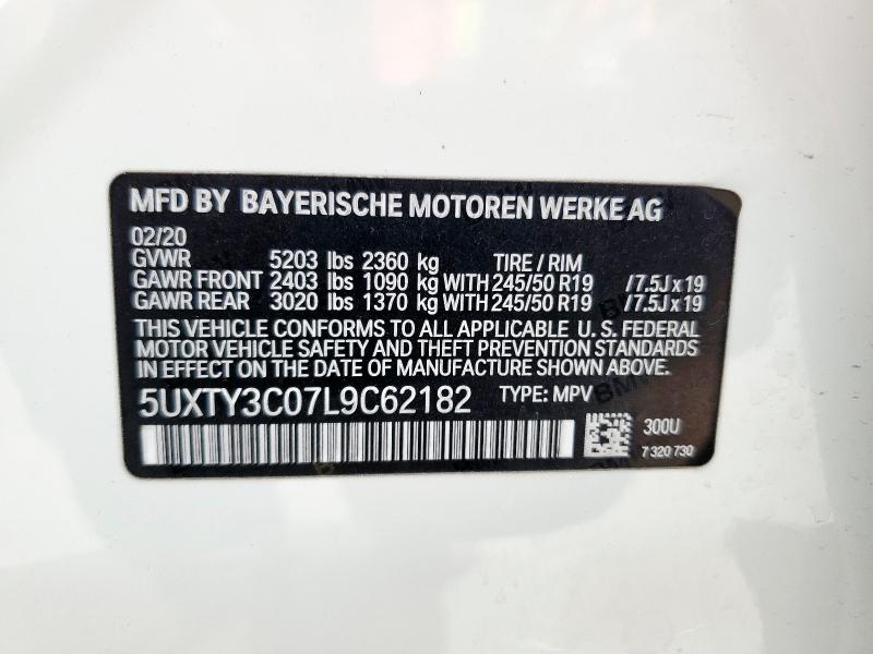 5UXTY3C07L9C62182 - 2020 BMW X3 SDRIVE30I WHITE photo 13