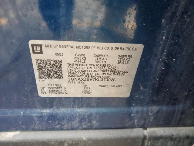 3GNAXJEV7KL373026 - 2019 CHEVROLET EQUINOX LT ლურჯი ფოტო 13