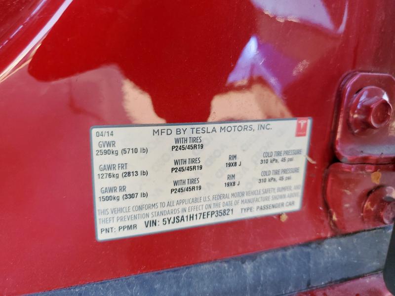 5YJSA1H17EFP35821 - 2014 TESLA MODEL S წითელი ფოტო 12