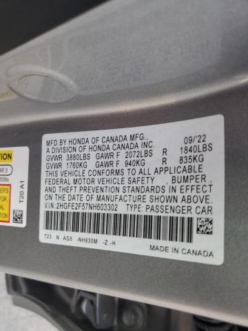 2HGFE2F57NH603302 - 2022 HONDA CIVIC SPORT 银色 照片 13