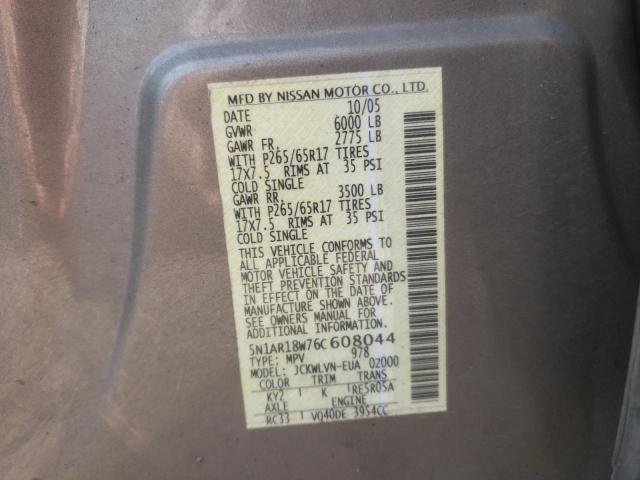 5N1AR18W76C608044 - 2006 NISSAN PATHFINDER LE GRAY photo 13