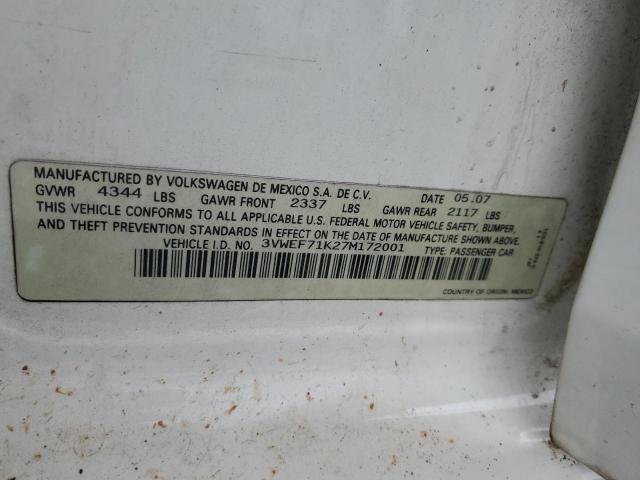 3VWEF71K27M172001 - 2007 VOLKSWAGEN JETTA WOLFSBURG 白色 照片 12