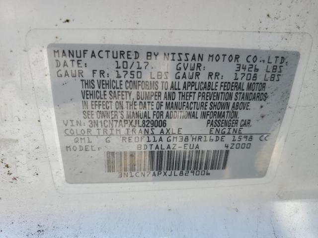 3N1CN7APXJL829006 - 2018 NISSAN VERSA S WHITE photo 13