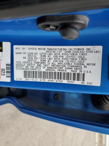 5TEJU62N47Z445713 - 2007 TOYOTA TACOMA DOUBLE CAB PRERUNNER BLUE photo 12