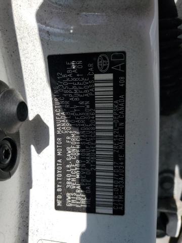 2T1BU4EE1CC820462 - 2012 TOYOTA COROLLA BASE WHITE photo 13