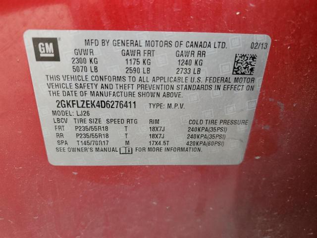 2GKFLZEK4D6276411 - 2013 GMC TERRAIN DENALI RED photo 12