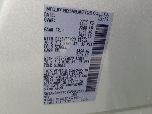 5N1AR2MN7FC669395 - 2015 NISSAN PATHFINDER S SILVER photo 13