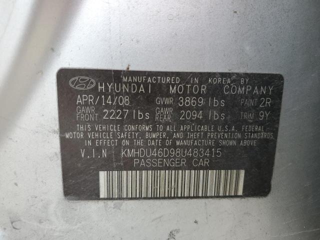 KMHDU46D98U483415 - 2008 HYUNDAI ELANTRA GLS SILVER photo 12