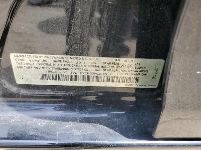 3VWEG71K37M128263 - 2007 VOLKSWAGEN JETTA WOLFSBURG 黑色 照片 12