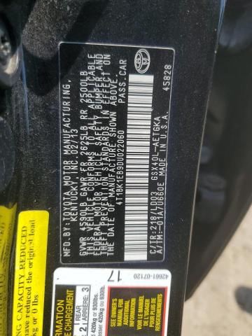 4T1BK1EB9DU022060 - 2013 TOYOTA AVALON BASE Черный фото 12