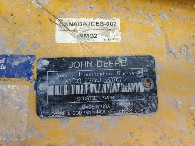 1T0312GAKJJ330767 - 2018 JOHN DEERE SKIDSTEER YELLOW photo 10