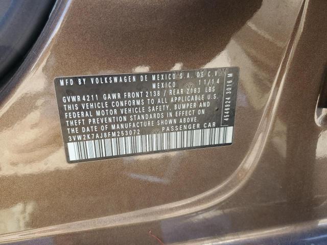 3VW2K7AJ8FM253072 - 2015 VOLKSWAGEN JETTA BASE 棕色 照片 12