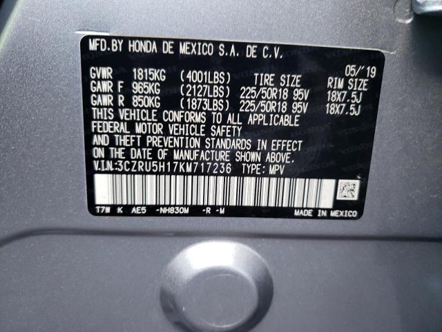 3CZRU5H17KM717236 - 2019 HONDA HR-V SPORT SILVER photo 13