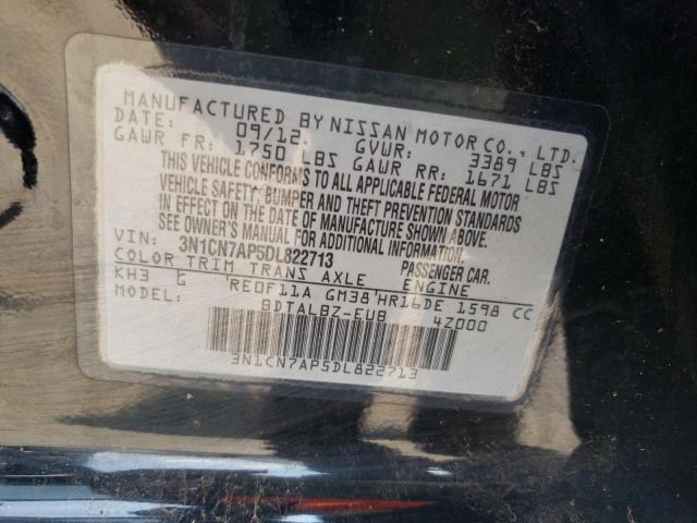 3N1CN7AP5DL822713 - 2013 NISSAN VERSA S BLACK photo 12