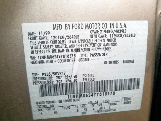 1LNHM86S4YY818578 - 2000 LINCOLN LS  照片 10