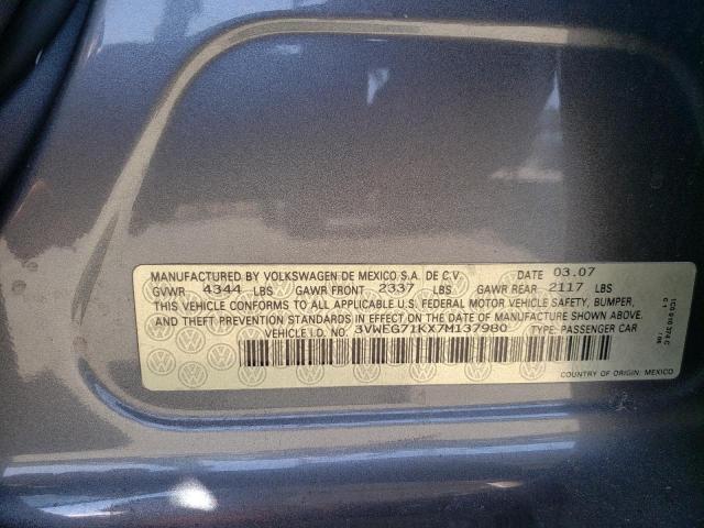 3VWEG71KX7M137980 - 2007 VOLKSWAGEN JETTA WOLFSBURG 灰色 照片 13