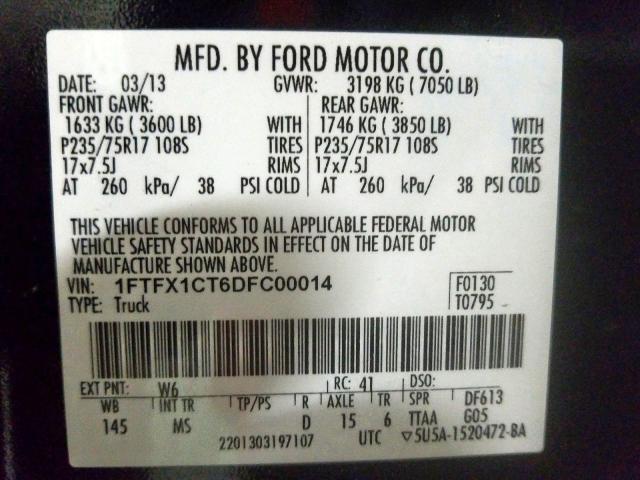 1FTFX1CT6DFC00014 - 2013 FORD F150 SUPER CAB  photo 10