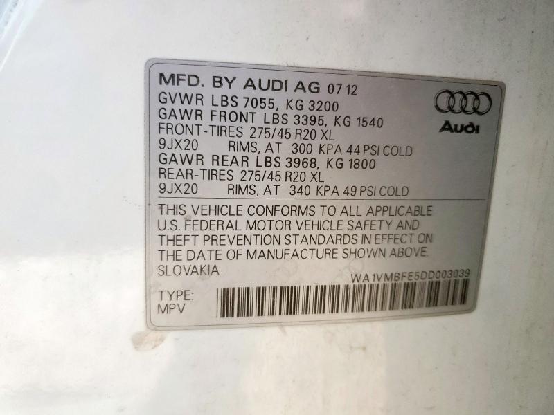 WA1VMBFE5DD003039 - 2013 AUDI Q7 PRESTIGE WHITE photo 13