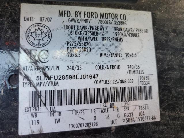 5LMFU28598LJ01647 - 2008 LINCOLN NAVIGATOR BLACK photo 14