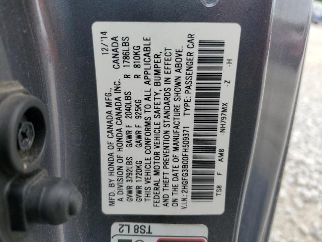 2HGFG3B00FH509371 - 2015 HONDA CIVIC EXL SILVER photo 12