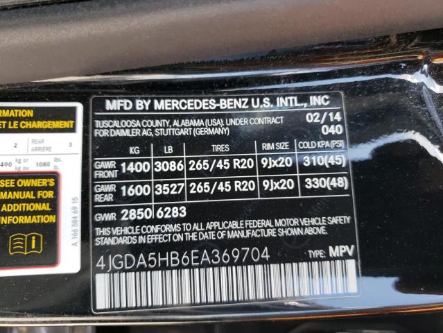 4JGDA5HB6EA369704 - 2014 MERCEDES-BENZ ML 350 4MATIC BLACK photo 14
