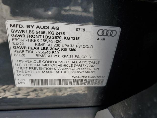 WA1BNAFY3J2212517 - 2018 AUDI Q5 PREMIUM PLUS CHARCOAL photo 13