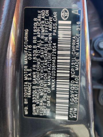 VNKKTUD38HA072654 - 2017 TOYOTA YARIS L GRAY photo 12