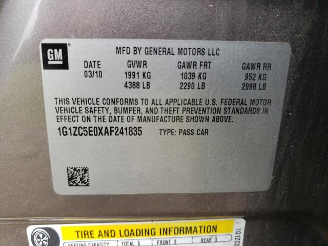 1G1ZC5E0XAF241835 - 2010 CHEVROLET MALIBU 1LT BROWN photo 12