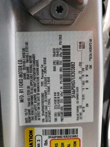 3FA6P0HD7ER203882 - 2014 FORD FUSION SE SILVER photo 12