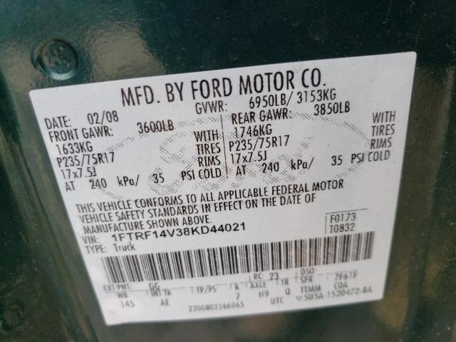 1FTRF14V38KD44021 - 2008 FORD F150 GREEN photo 12