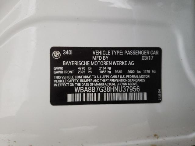 WBA8B7G38HNU37956 - 2017 BMW 340 XI WHITE photo 12