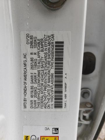 1HGCV3F47LA003990 - 2020 HONDA ACCORD HYBRID EX WHITE photo 12