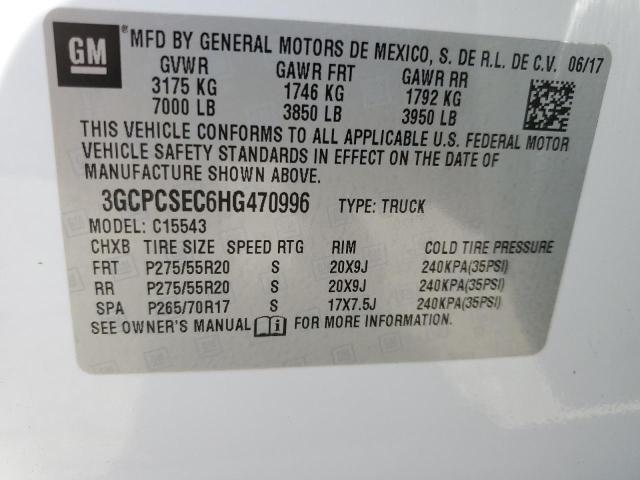 3GCPCSEC6HG470996 - 2017 CHEVROLET SILVERADO C1500 LTZ WHITE photo 12