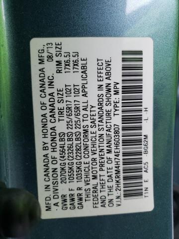 2HKRM4H74EH603807 - 2014 HONDA CR-V EXL TEAL photo 13