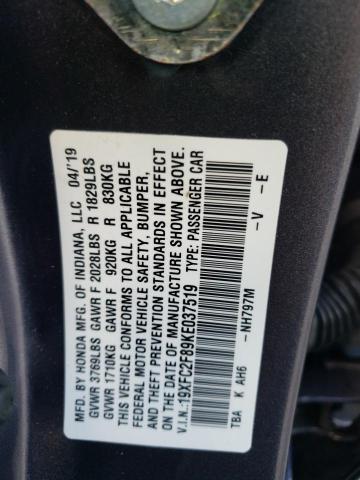 19XFC2F89KE037519 - 2019 HONDA CIVIC SPORT ნაცრისფერი ფოტო 12