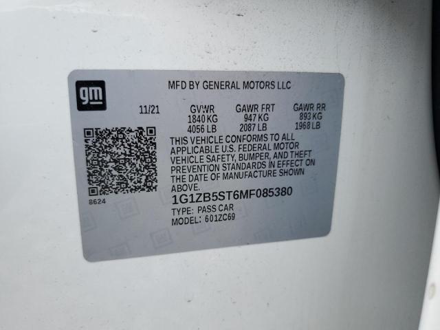 1G1ZB5ST6MF085380 - 2022 CHEVROLET MALIBU LS Weiß Foto 12