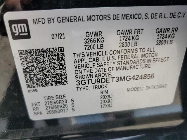 3GTU9DET3MG424856 - 2021 GMC SIERRA K1500 SLT BLACK photo 12