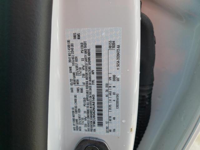 1FMCU9G62NUA61443 - 2022 FORD ESCAPE SE WHITE photo 10