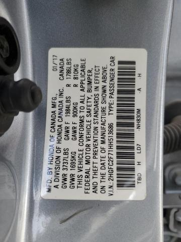2HGFC2F71HH513686 - 2017 HONDA CIVIC EX SILVER photo 12