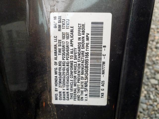 5FNRL5H34GB095166 - 2016 HONDA ODYSSEY SE  photo 10