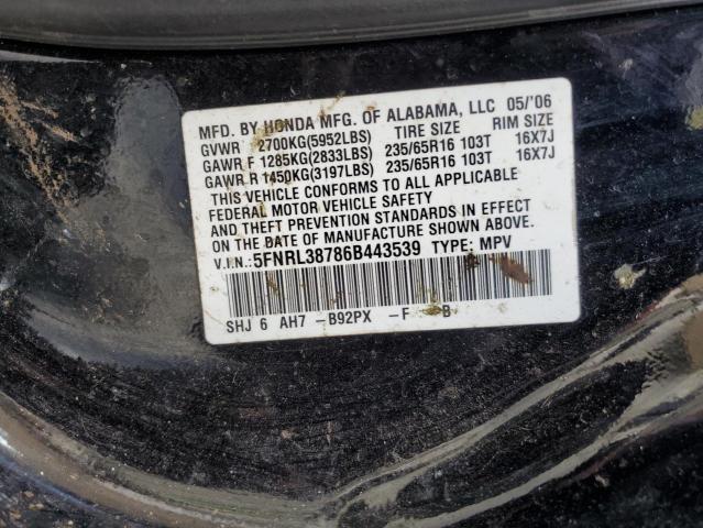 5FNRL38786B443539 - 2006 HONDA ODYSSEY EXL BLACK photo 13