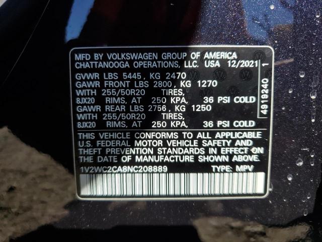 1V2WC2CA8NC208889 - 2022 VOLKSWAGEN ATLAS CROS SE Noir photo 13