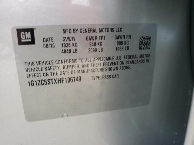 1G1ZC5STXHF106749 - 2017 CHEVROLET MALIBU LS 银色 照片 12