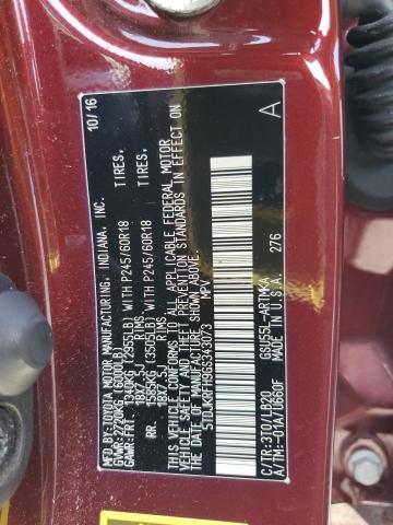 5TDJKRFH9GS343073 - 2016 TOYOTA HIGHLANDER XLE MAROON photo 13