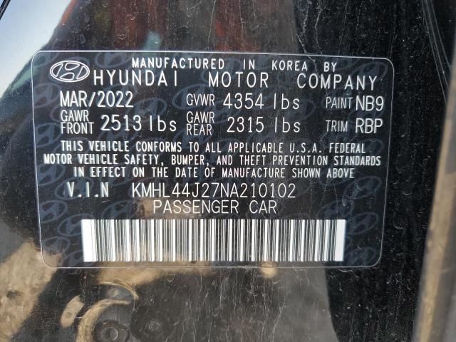 KMHL44J27NA210102 - 2022 HYUNDAI SONATA SEL PLUS BLACK photo 12