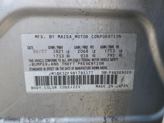 JM1BK32F981783377 - 2008 MAZDA 3 I SILVER photo 12