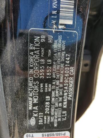 KNADN5A39C6031447 - 2012 KIA RIO EX BLACK photo 12