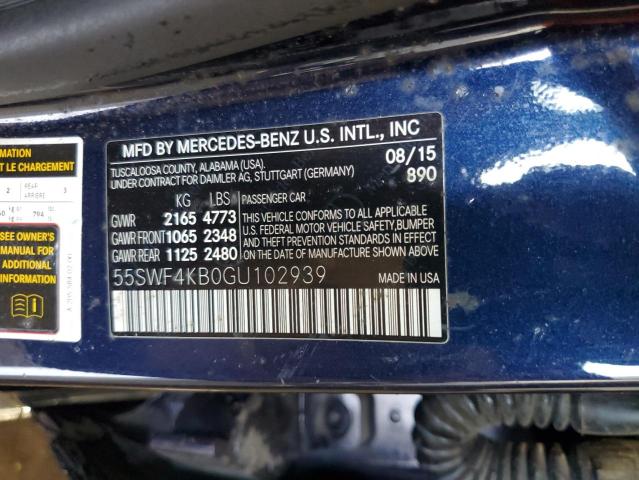55SWF4KB0GU102939 - 2016 MERCEDES-BENZ C 300 4MATIC BLUE photo 12